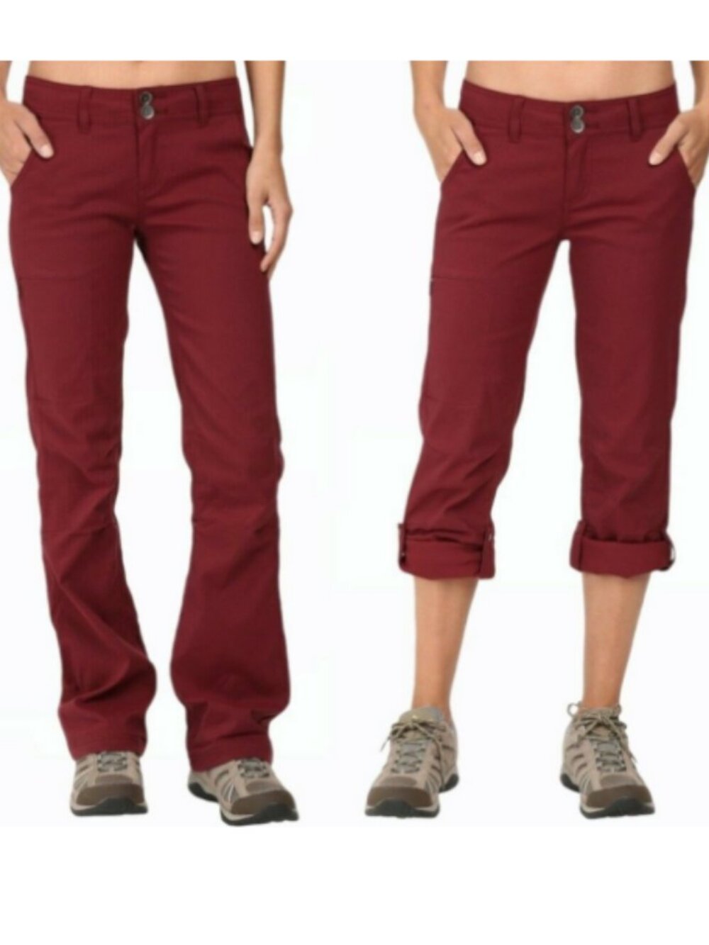 PRANA Halle Pant 12 Tall Burgundy Stretch Outdoor Convertible Hiking 34" Inseam